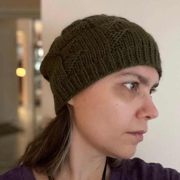 NEW Unisex Olive Merino Wool fisherman's cap beanie touque hand knit handmade - Picture 4 of 5